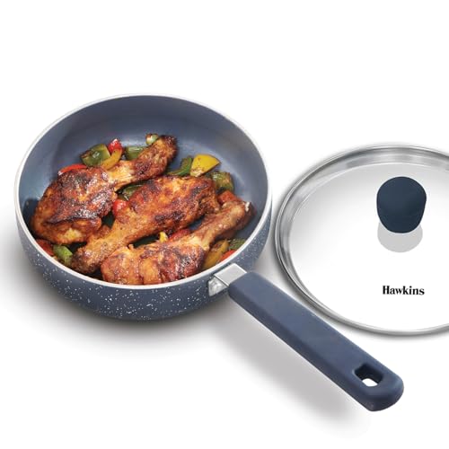 Hawkins Ceramic Nonstick 2.5 Litre Deep Kadhai, Induction Deep Fry Pan with Glass Lid, Granite Kadai (ICK25G)