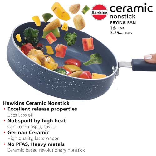Hawkins Ceramic Nonstick 2.5 Litre Deep Kadhai, Induction Deep Fry Pan with Glass Lid, Granite Kadai (ICK25G)