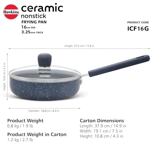 Hawkins Ceramic Nonstick 2.5 Litre Deep Kadhai, Induction Deep Fry Pan with Glass Lid, Granite Kadai (ICK25G)