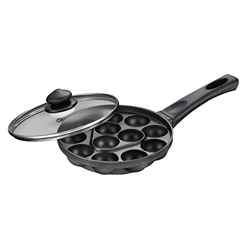 Prestige Non-Stick 12 Pits Paniyarakkal 24cm with Glass Lid | Appe Patra | Appe Maker | Omega Select Plus | PFOA Free | Metal Spoon Friendly | Sturdy Handle | 1Y Warranty | ISI Certified