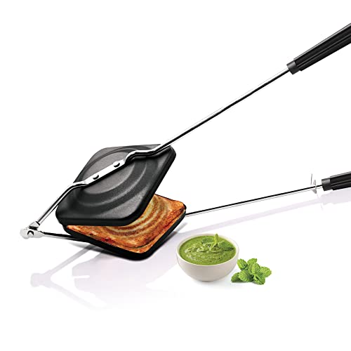 MILTON Pro cook Non-Stick Aluminium Sandwich Gas Toaster, 14 cm, Sandwich Maker, Sandwich Griller, Heat-Resistant Bakelite Handle, Gas Compatible, PFOA Free, Black