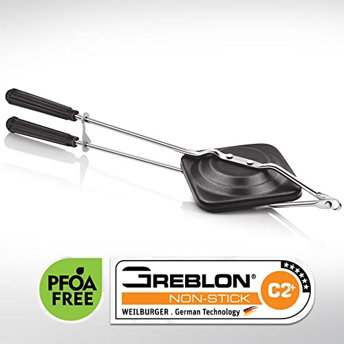 MILTON Pro cook Non-Stick Aluminium Sandwich Gas Toaster, 14 cm, Sandwich Maker, Sandwich Griller, Heat-Resistant Bakelite Handle, Gas Compatible, PFOA Free, Black