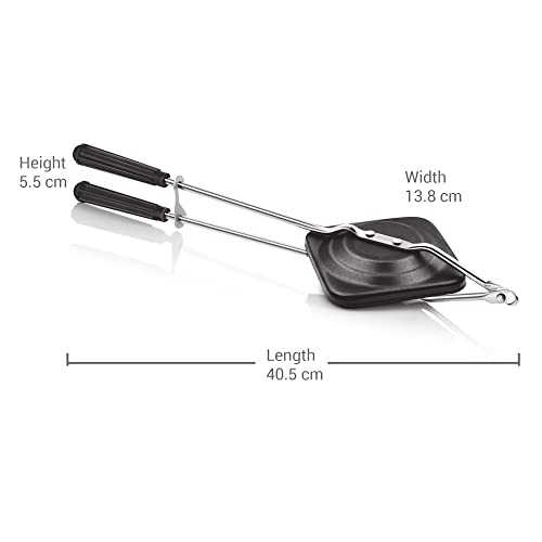 MILTON Pro cook Non-Stick Aluminium Sandwich Gas Toaster, 14 cm, Sandwich Maker, Sandwich Griller, Heat-Resistant Bakelite Handle, Gas Compatible, PFOA Free, Black