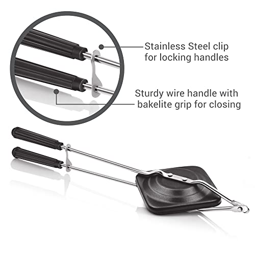 MILTON Pro cook Non-Stick Aluminium Sandwich Gas Toaster, 14 cm, Sandwich Maker, Sandwich Griller, Heat-Resistant Bakelite Handle, Gas Compatible, PFOA Free, Black