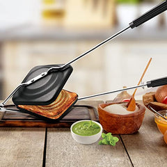 MILTON Pro cook Non-Stick Aluminium Sandwich Gas Toaster, 14 cm, Sandwich Maker, Sandwich Griller, Heat-Resistant Bakelite Handle, Gas Compatible, PFOA Free, Black