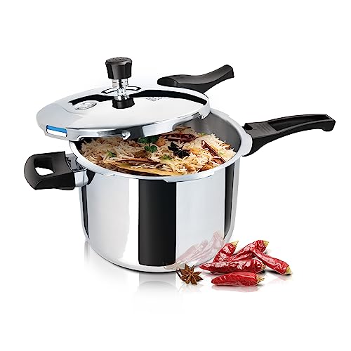 Milton ProCook Triply Pressure Cooker Stainless Steel with Outer Lid, 5 Litres, Induction and Gas Stove Compatible, Gasket Release System, 5 Years Warranty, ISI Certified, Silver