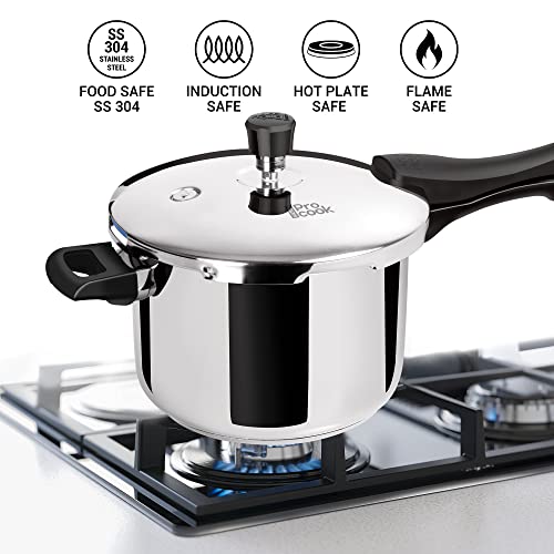 Milton ProCook Triply Pressure Cooker Stainless Steel with Outer Lid, 5 Litres, Induction and Gas Stove Compatible, Gasket Release System, 5 Years Warranty, ISI Certified, Silver