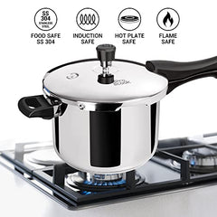 Milton ProCook Triply Pressure Cooker Stainless Steel with Outer Lid, 5 Litres, Induction and Gas Stove Compatible, Gasket Release System, 5 Years Warranty, ISI Certified, Silver