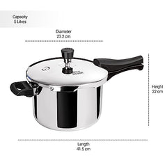 Milton ProCook Triply Pressure Cooker Stainless Steel with Outer Lid, 5 Litres, Induction and Gas Stove Compatible, Gasket Release System, 5 Years Warranty, ISI Certified, Silver