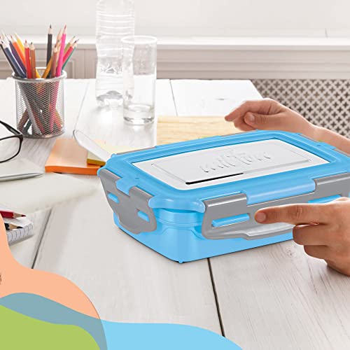 Milton Steely Super Deluxe Insulated Inner Stainless Steel Small Tiffin Box, 400 ml, with Inner Stainless Steel Container, 120 ml and Spoon, Sky Blue | Kids Lunch Box | Easy to Carry | Easy to Clean