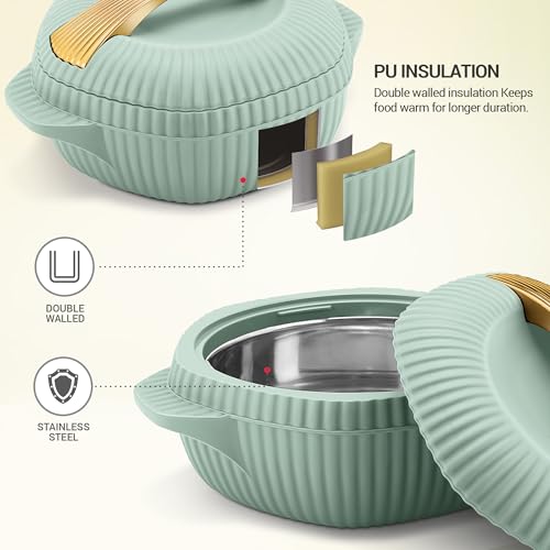 MILTON plastic Oyster Jr. Gift Set PU Insulated Casserole, Set of 3 (455 ml, 860 ml, 1275 ml), Light Green, BPA Free, Food Grade, Hot and Cold, Easy to Carry, Easy to Store, Chapati, Roti, Curd Maker