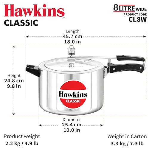Hawkins Aluminium 3 Litre Classic Pressure Cooker, Tall Design Inner Lid Cooker, Best Cooker, Silver (Cl3T)