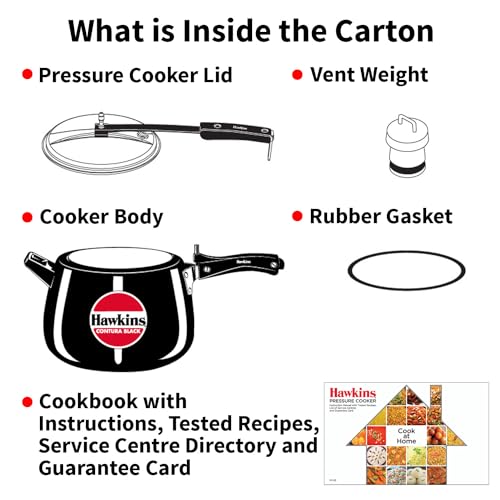 Hawkins 6.5 Litre Contura Black Pressure Cooker, Hard Anodised Inner Lid Cooker, Handi Cooker, Black (CB65) 6.5 Liter