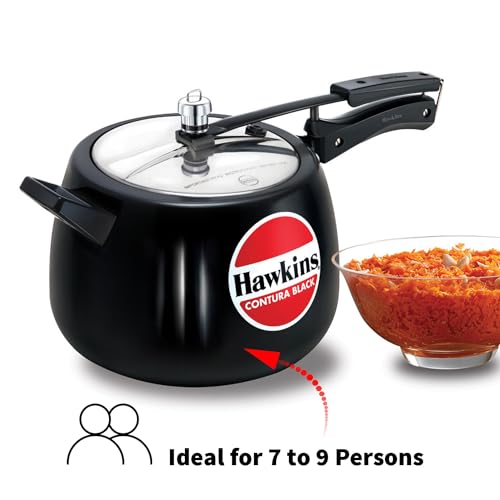 Hawkins 6.5 Litre Contura Black Pressure Cooker, Hard Anodised Inner Lid Cooker, Handi Cooker, Black (CB65) 6.5 Liter