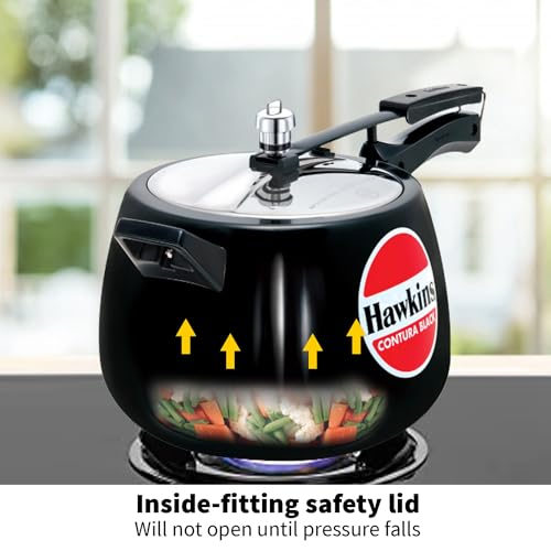 Hawkins 6.5 Litre Contura Black Pressure Cooker, Hard Anodised Inner Lid Cooker, Handi Cooker, Black (CB65) 6.5 Liter
