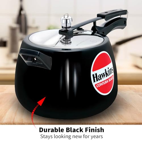 Hawkins 6.5 Litre Contura Black Pressure Cooker, Hard Anodised Inner Lid Cooker, Handi Cooker, Black (CB65) 6.5 Liter