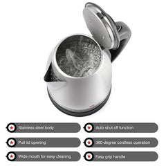 CELLO Quick Boil Electric Kettle 1.5 Litre, Silver | Tea Kettle | Portable Stainless Steel Kettle For Travel | Ideal For Boiling Water, Making Tea & Coffee, Instant Noodles, Soup, 1350 Watts