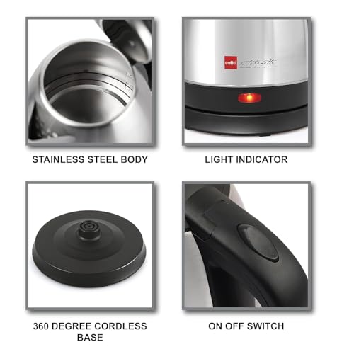 CELLO Quick Boil Electric Kettle 1.5 Litre, Silver | Tea Kettle | Portable Stainless Steel Kettle For Travel | Ideal For Boiling Water, Making Tea & Coffee, Instant Noodles, Soup, 1350 Watts