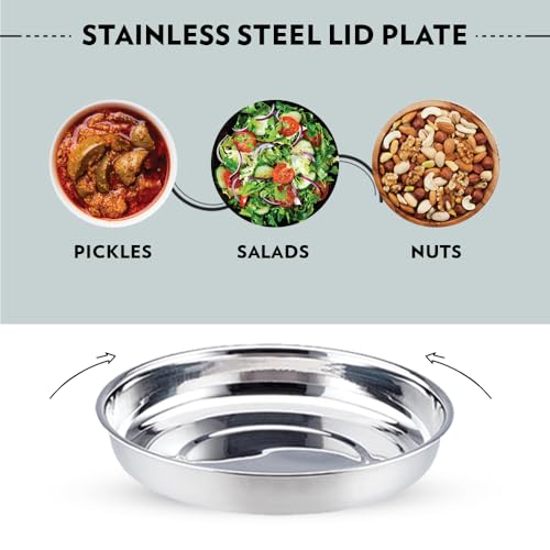 Borosil Carry Fresh Stainless Steel Lunchbox | 2 pc Round Container Set (280ml Each) | Tiffin for Office, School & College with Food Grade Steel | Leakproof & Dishwasher Safe | 1 Year Warranty