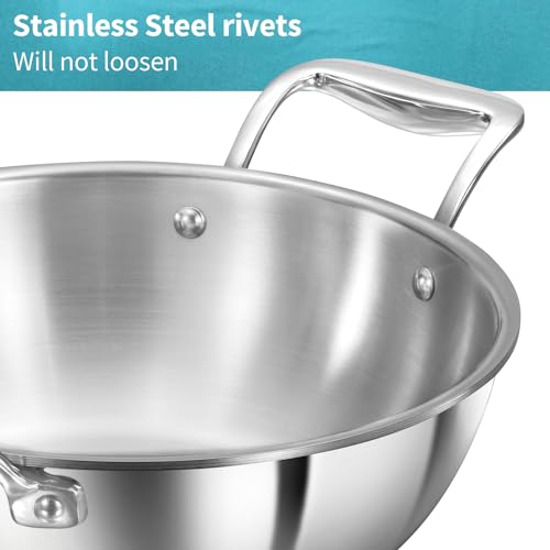 Hawkins Pro 3.5 Litre Deep-Fry Pan, Triply Stainless Steel Kadhai with Stainless Steel Handles and Stainless Steel Lid, Silver (PSK35S)