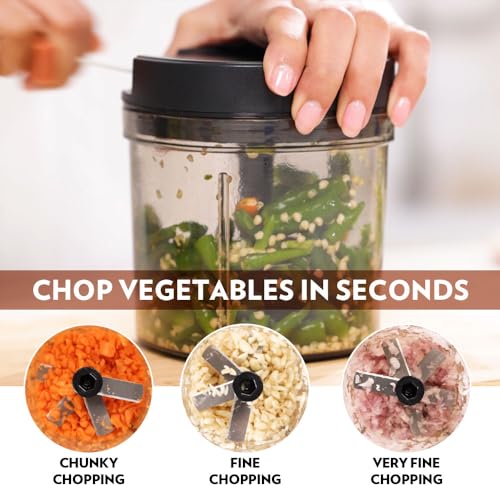 Borosil EazyPull Chopper with 6 Blades, Pull Chopper with Durable String, Mini Chopper for Kitchen, for Chopping Vegetables, Leafy Greens & Herbs, BPA-Free, Unbreakable 900 ml Chopping Bowl