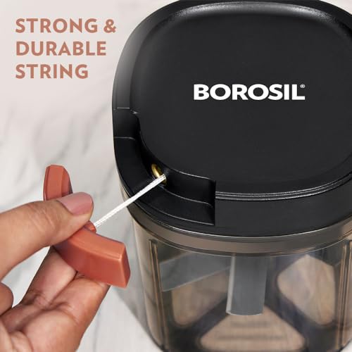 Borosil EazyPull Chopper with 6 Blades, Pull Chopper with Durable String, Mini Chopper for Kitchen, for Chopping Vegetables, Leafy Greens & Herbs, BPA-Free, Unbreakable 900 ml Chopping Bowl