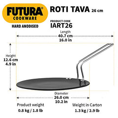 Hawkins Futura Hard Anodised Roti Tava 26cm, 4.88mm Thick Induction Compatible (Black)
