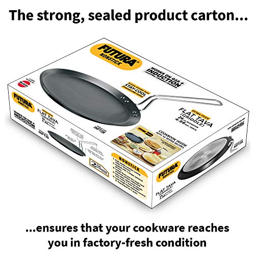 Hawkins Futura 26 cm Flat Tava, Non Stick Tawa with Stainless Steel Handle, Tawa with Rim, Pancake Pan, Flat Pan, Black (NFT26)