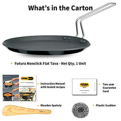 Hawkins Futura 26 cm Flat Tava, Non Stick Tawa with Stainless Steel Handle, Tawa with Rim, Pancake Pan, Flat Pan, Black (NFT26)
