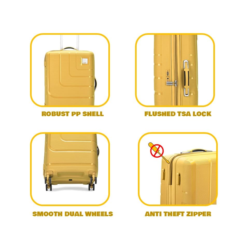VIP Lexus Hardside Spinner Luggage with Flushed TSA Lock, PP Shell, Dual Wheels, Anti-Theft Zipper, Free Luggage Cover