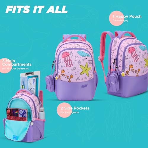 Skybags Ruby 02 1 Liters Printed Premium Polyester Fabric School Backpack for Kids with Multiple Compartments and Adjustable Strap - Girls