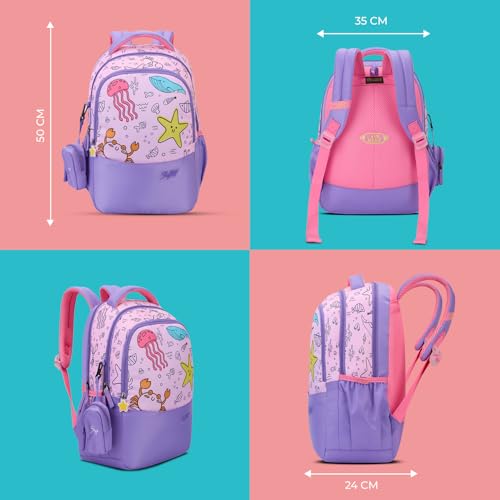 Skybags Ruby 02 1 Liters Printed Premium Polyester Fabric School Backpack for Kids with Multiple Compartments and Adjustable Strap - Girls