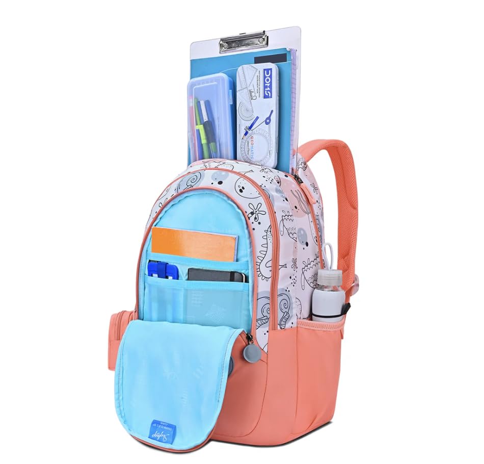 Skybags Ruby 01 School Backpack, Sea Life Pattern, Coral Pink, Multiple Compartments