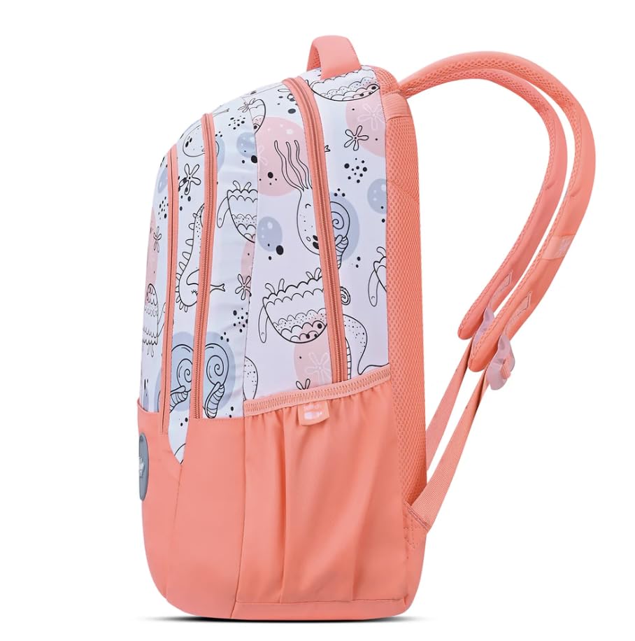 Skybags Ruby 01 School Backpack, Sea Life Pattern, Coral Pink, Multiple Compartments