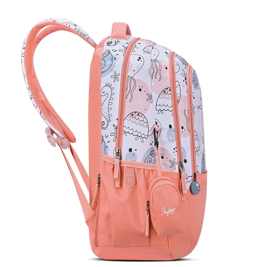 Skybags Ruby 01 School Backpack, Sea Life Pattern, Coral Pink, Multiple Compartments