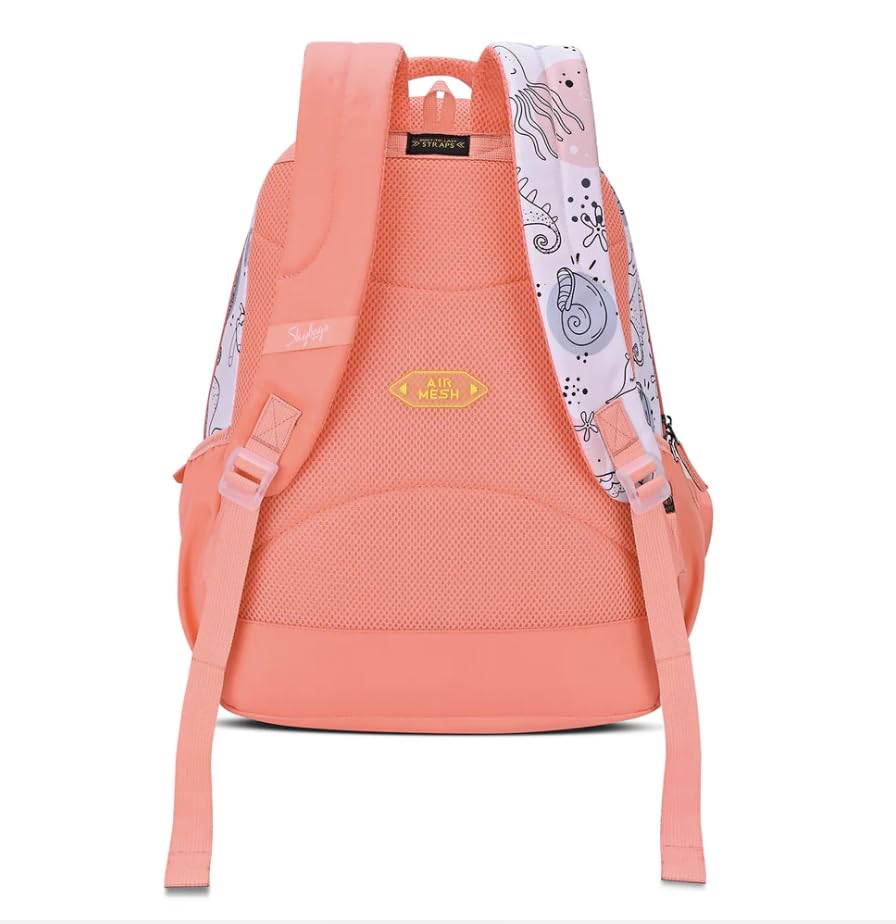 Skybags Ruby 01 School Backpack, Sea Life Pattern, Coral Pink, Multiple Compartments