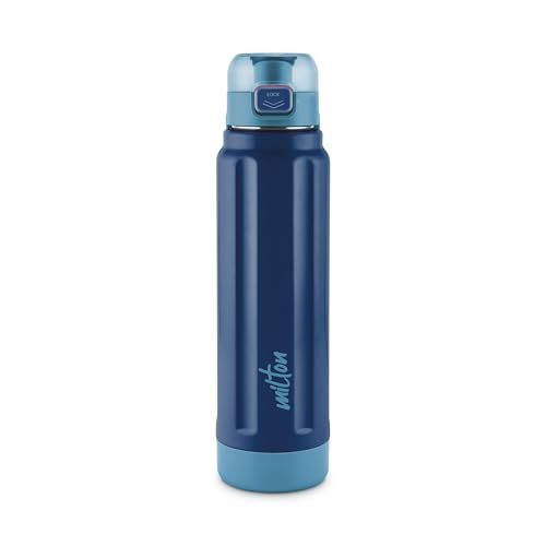 Milton Taurus 900 Steel Thermoware, Inner Stainless Steel, PU Insulated, Leak Proof Water Bottle for School Kids, Office, Gym, Easy to Carry Handle, 665 ml, Dark Blue