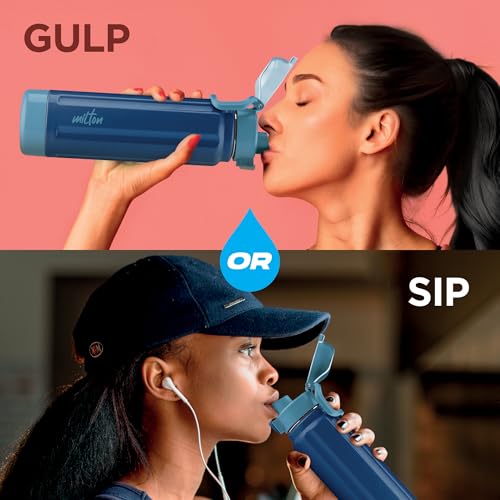 Milton Taurus 900 Steel Thermoware, Inner Stainless Steel, PU Insulated, Leak Proof Water Bottle for School Kids, Office, Gym, Easy to Carry Handle, 665 ml, Dark Blue