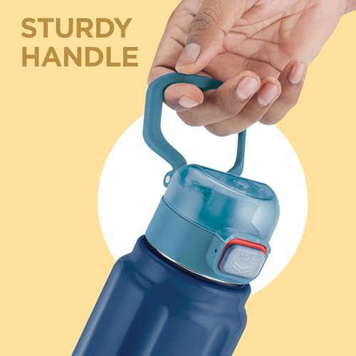 Milton Taurus 900 Steel Thermoware, Inner Stainless Steel, PU Insulated, Leak Proof Water Bottle for School Kids, Office, Gym, Easy to Carry Handle, 665 ml, Dark Blue