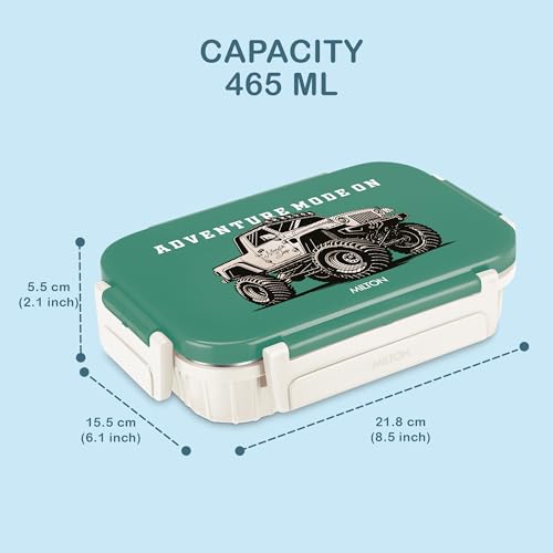 MILTON Meal Safe 2 Inner Stainless Steel Tiffin Box for School with Steam Release Plug | PU Insulated, Leak-Proof, Food Grade I Lunch Box for Kids Boys, Girls with Snap Lock Lid, 465 ml, Ivory