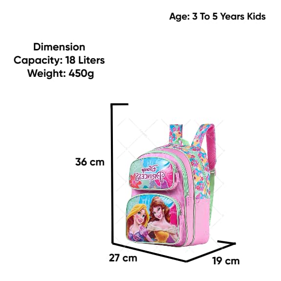 STRIDERS Disney Princess School Bag for Kids | Lightweight Durable Backpack | Padded Comfortable Straps | Ideal for School Adventures & Play | Age 35 | 14 inches