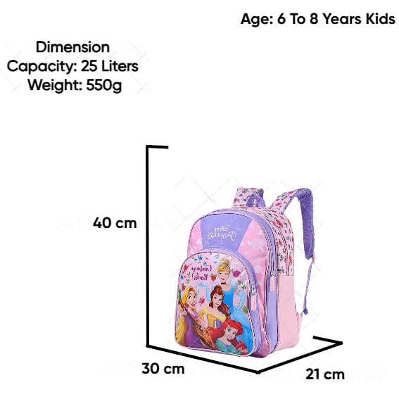 STRIDERS Disney Princess School Bag for Kids | Stylish Lightweight Durable Backpack | Padded Comfortable Straps & Spacious Compartments | Ideal for School & Travel | 14 inches