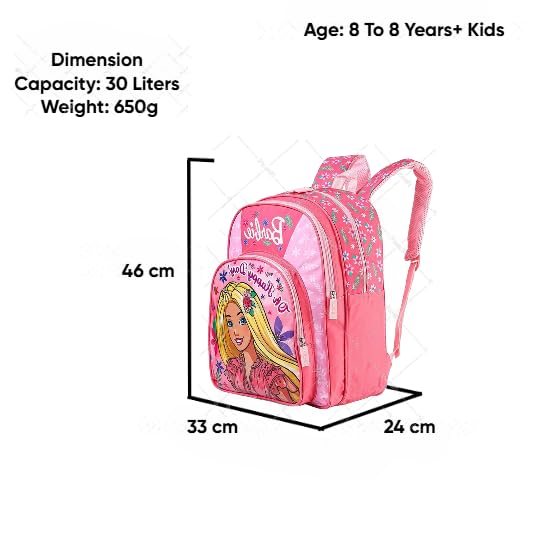 STRIDERS Barbie School Backpack for Kids  Stylish, Lightweight Pink Backpack with Padded Comfortable Straps & Fun Graphic Design  Ideal for School & Travel  Age 6 Years  16 inches