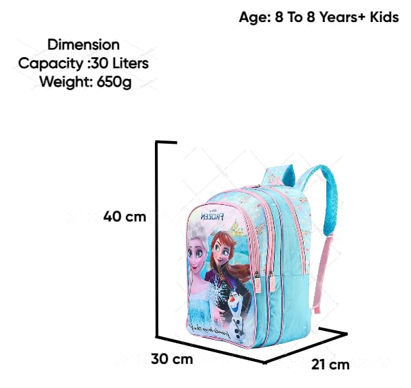 STRIDERS Frozen School Backpack for Kids | Lightweight Durable Backpack | Padded Comfortable Straps & Sparkling Elsa & Anna Design | Spacious Compartments for School Essentials | 1 inches