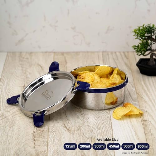 PDDFALCON Food Grade Certified Stainless Steel Eco Nxt Airtight Storage Container With Extra Clamp, Blue (550Ml) With 100% Leakproof With BIS Certified, Jindal Seal & Made In India