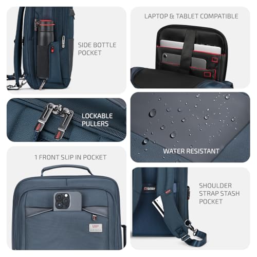 VIP Legacy 17 Inch Convertible Laptop Backpack 30L + 5L Expandable | Water-Resistant with USB Charging Port | Padded Laptop Sleeve, 3 Compartments | Office & Travel Backpack for Men & Women