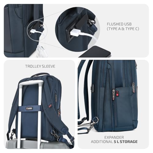 VIP Legacy 17 Inch Convertible Laptop Backpack 30L + 5L Expandable | Water-Resistant with USB Charging Port | Padded Laptop Sleeve, 3 Compartments | Office & Travel Backpack for Men & Women