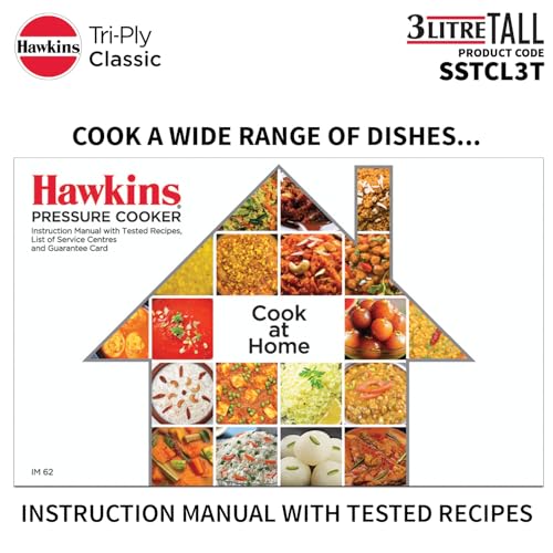 Hawkins Triply 3 Litre Classic Pressure Cooker, Triply Stainless Steel Induction Inner Lid & Tall Design Cooker, Silver (SSTCL3T)