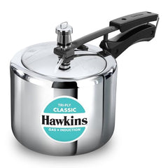 Hawkins Triply 3 Litre Classic Pressure Cooker, Triply Stainless Steel Induction Inner Lid & Tall Design Cooker, Silver (SSTCL3T)