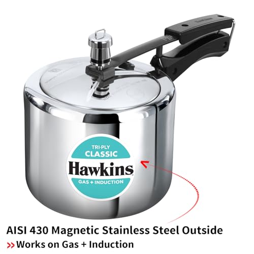 Hawkins Triply 3 Litre Classic Pressure Cooker, Triply Stainless Steel Induction Inner Lid & Tall Design Cooker, Silver (SSTCL3T)